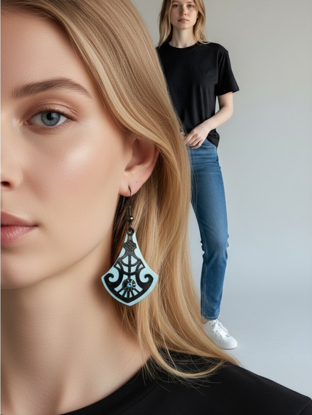 9/27 Statement Turquoise and Black Drop Earrings